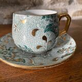 Creil et Montereau cup and saucer green and gold floral pattern