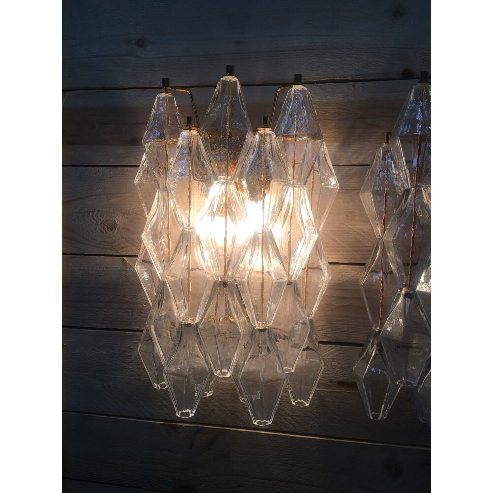 Transparent “poliedri” murano glass wall sconce