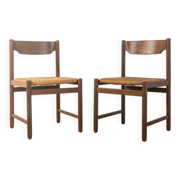 Chaises de salle à manger des années 1970 avec tressage d'origine en jonc de mer (lot de 2)