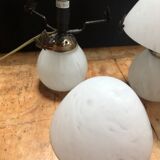 Lampe champignon en pate de verre marbré blanc