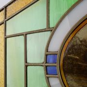 Art Deco Stained Glass Panel Depicting Early Football Scene, Belgium ca. 19