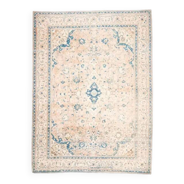 1970s Vintage Persian Handmade Wool Cotton Blue Area Rug 297x400