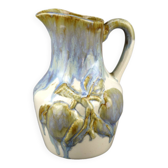 Old vintage pitcher in flamed stoneware signed Véronique to identify Design 50-60