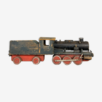 Antique french folk art wooden toy train 1944