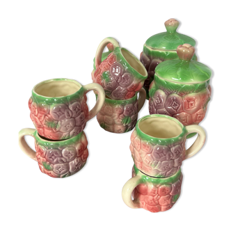 Tea or coffee set 9 pieces slip pastel colors fruit pattern