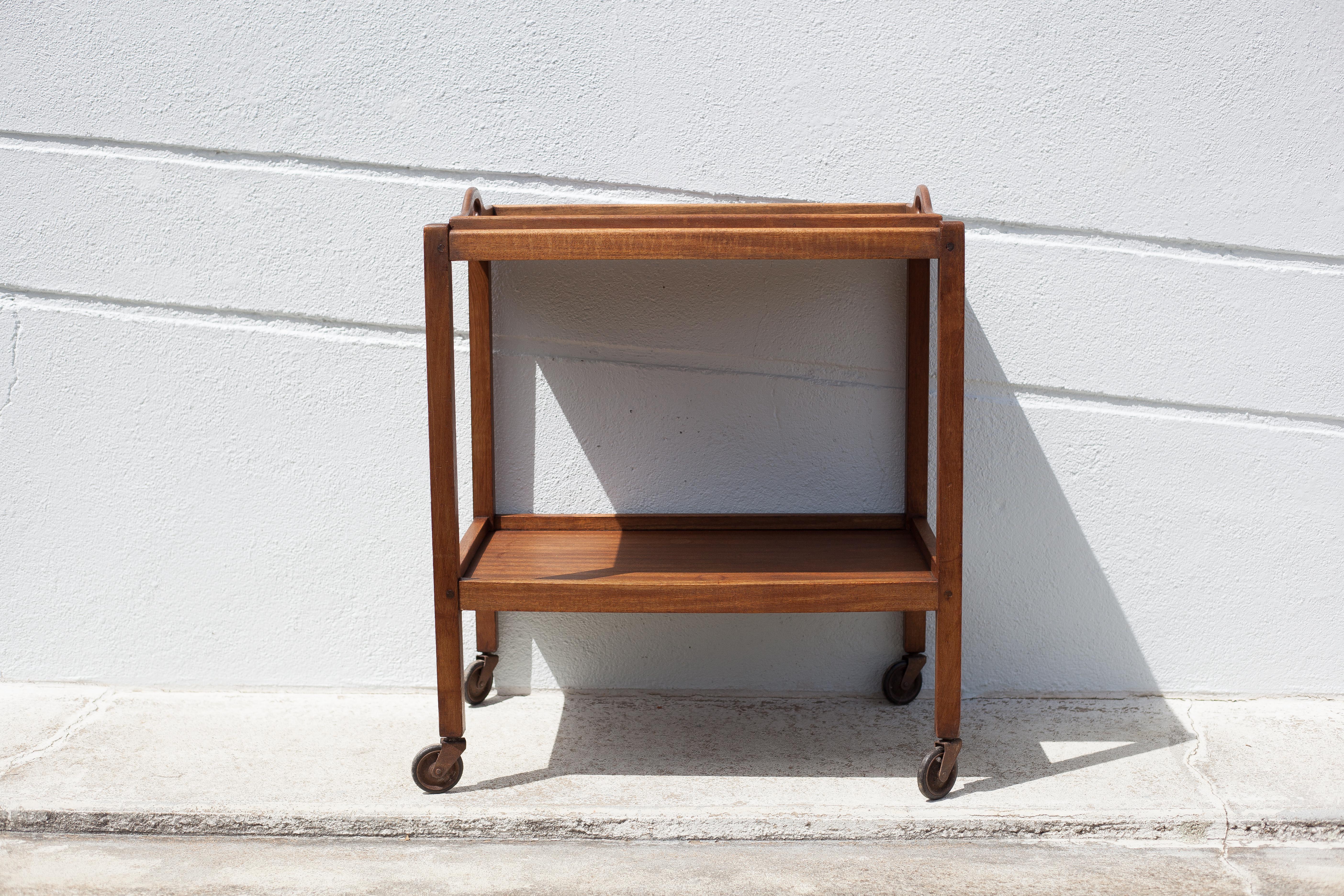 Wooden service with wheels