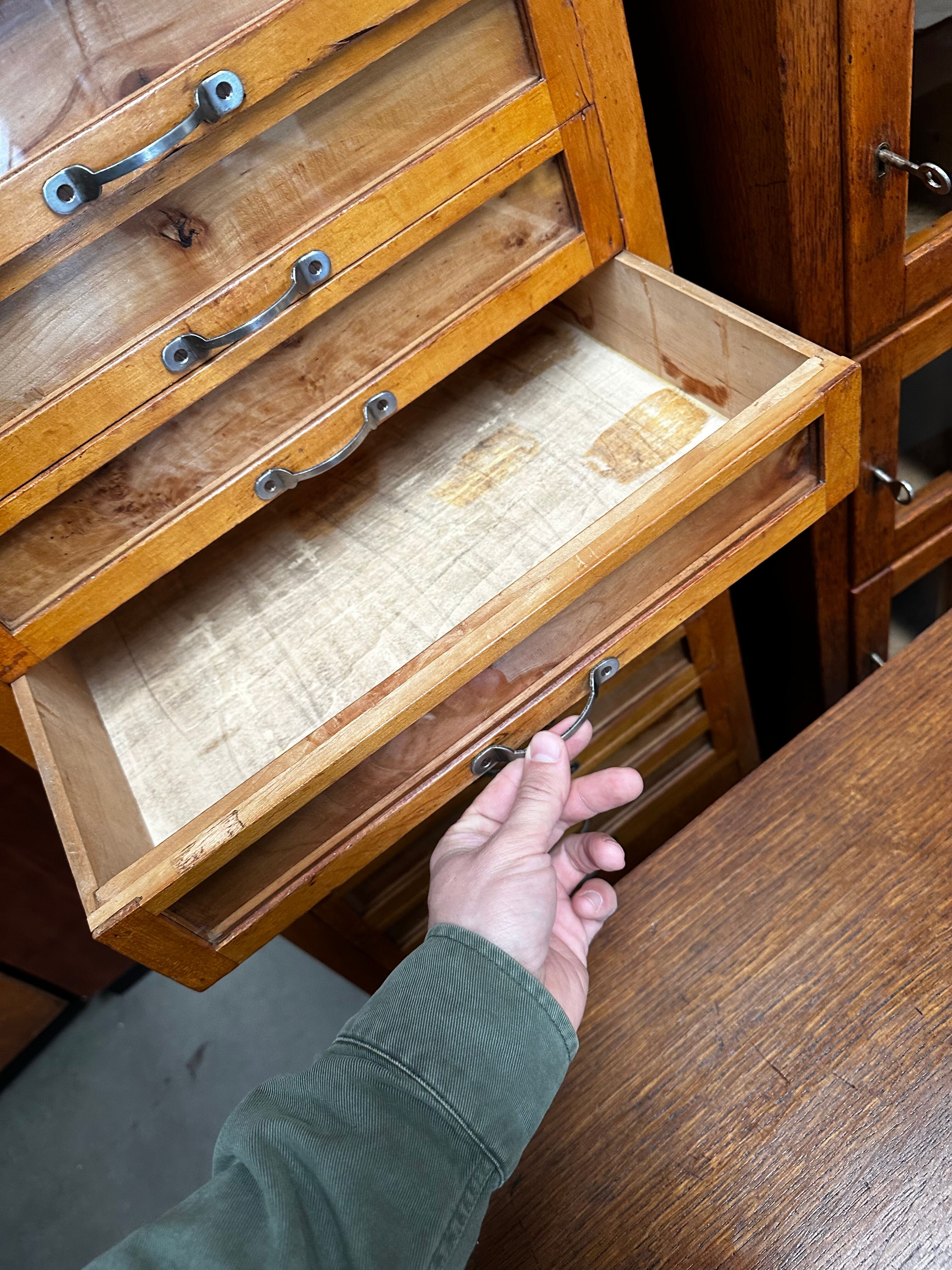 Vintage italian beech haberdashery shop cabinet, 1950s