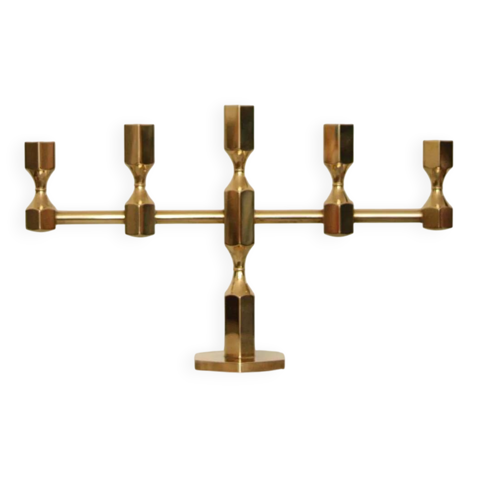 Swedish brass five arm candelabra by Gusum