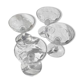 Champagne glasses 1 set of 4 crystal with flat ribs on curve