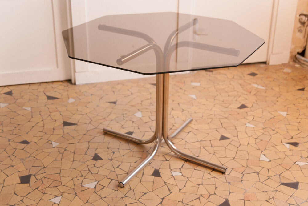 Seventies glass and chrome dining table