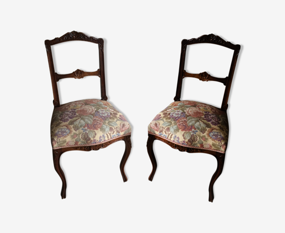 Paire de chaise ancienne style rocaille bois avec tissu fleurs vintage
