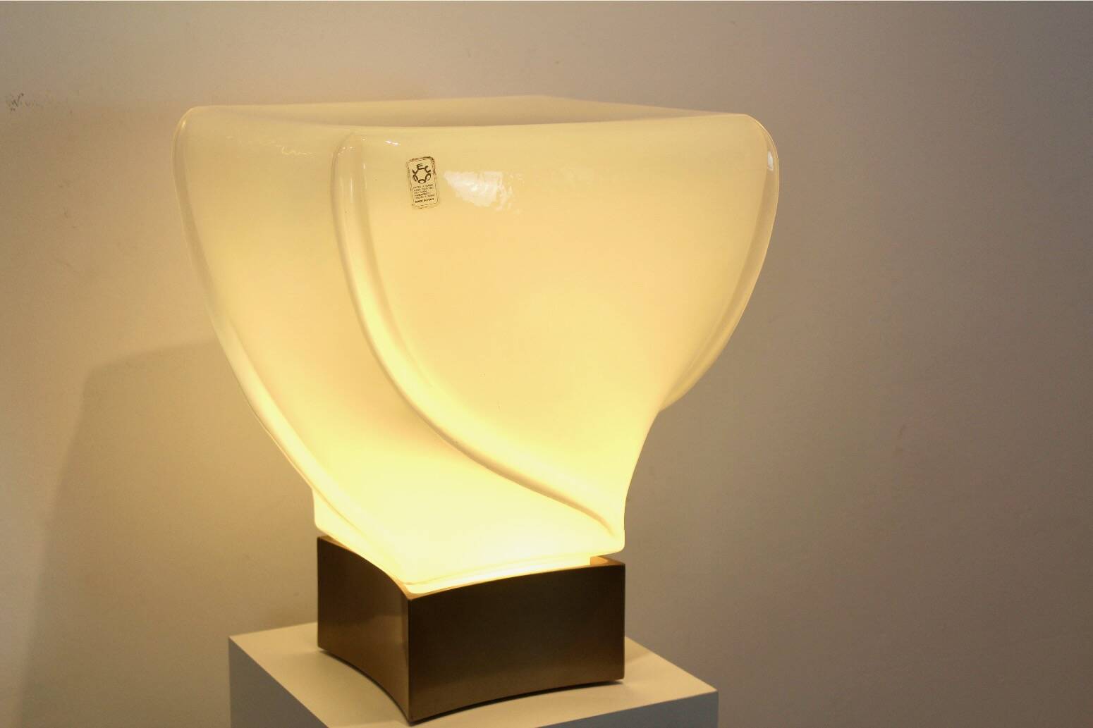 Leucos table lamp, handmade, limited edition in white opalescent glass