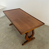 Old rectangular wood coffee table with lyre side posts