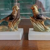 Marble and zinc art bookends - Pheasants