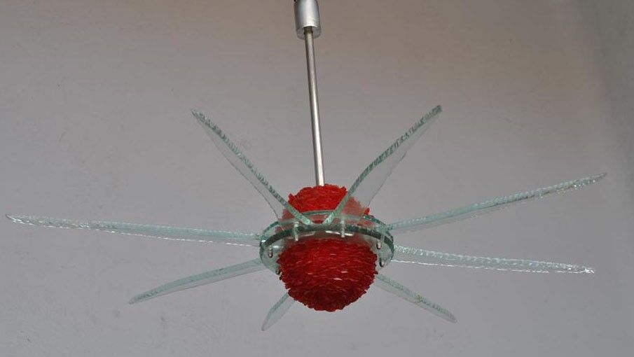 Chandelier design vintage Italian glass 8 branches