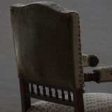 Fauteuil danois moderne en bois tourné avec tissu floral, début du XXe siècle