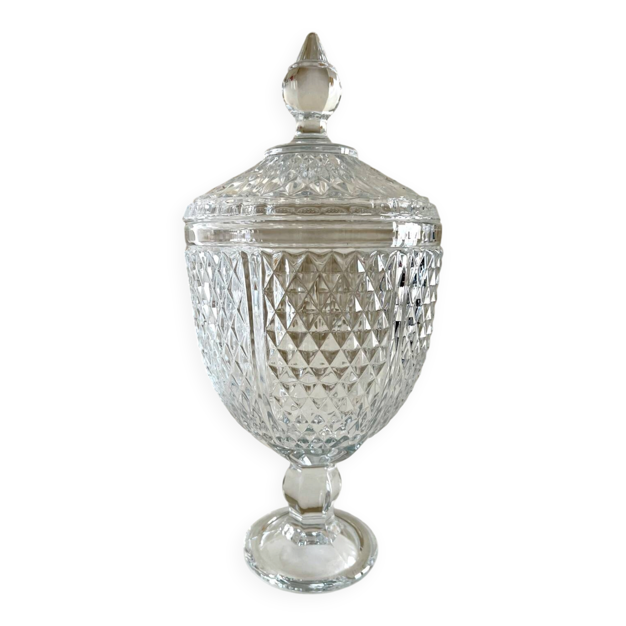 Bonbonnière en verre sur pied avec couvercle