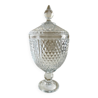 Glass bonbonnière on a pedestal with a lid