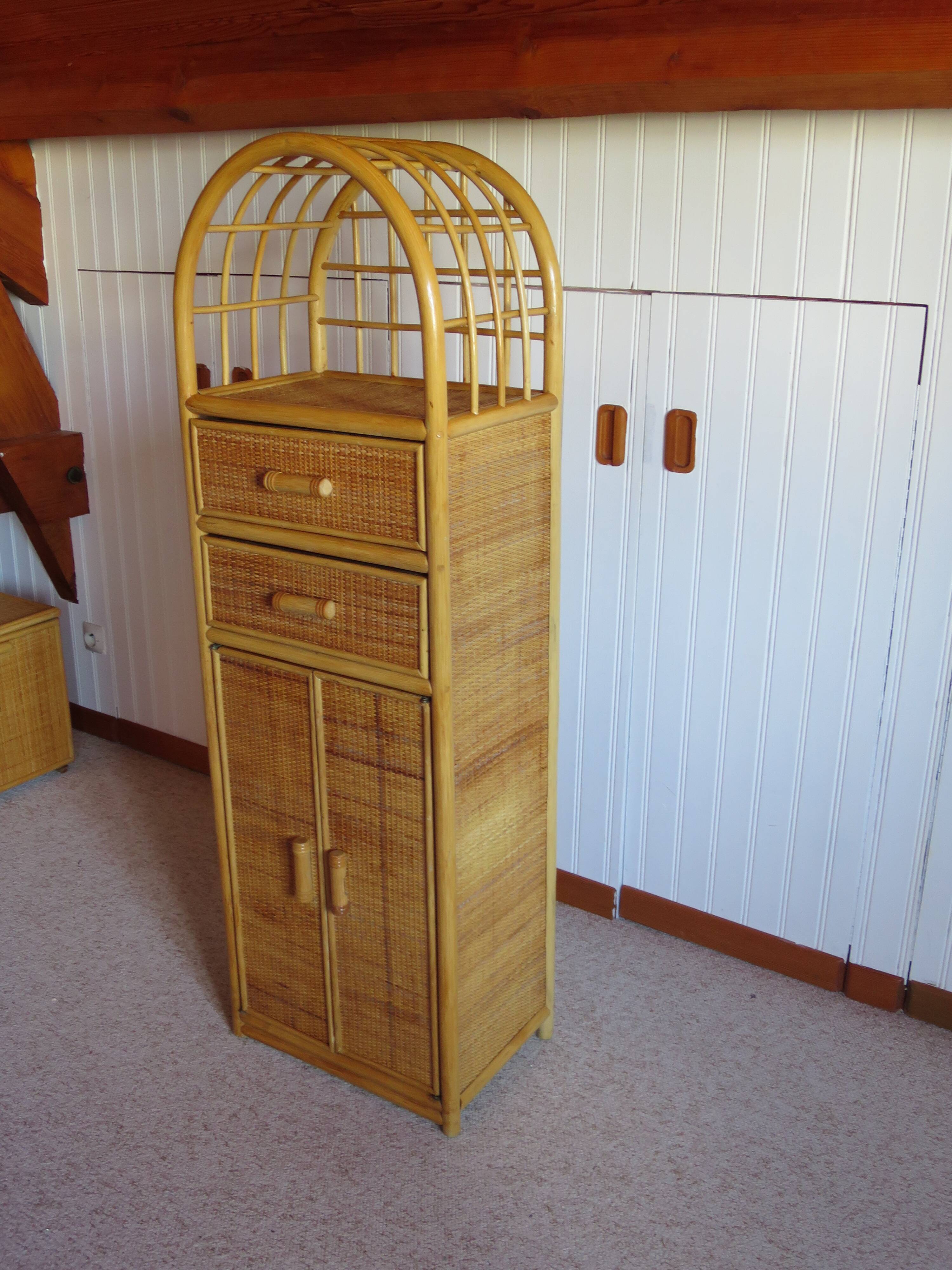 Vintage Library - 2 drawers - Woven rattan cupboard - 1980s - natural