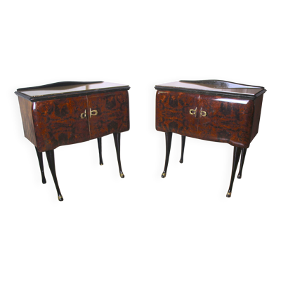 Paire de tables de chevet, palissandre et ronce de noyer, Italie 1950