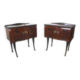 Pair of bedside tables, rosewood and burl walnut, Italy 1950
