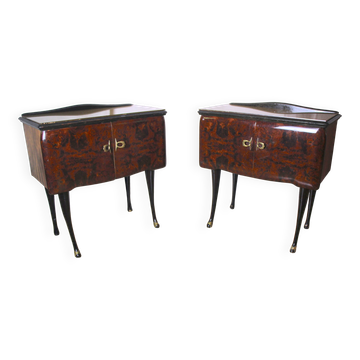Paire de tables de chevet, palissandre et ronce de noyer, Italie 1950