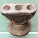 Brutalist candlestick, antique Asian grain sorter in carved wood.