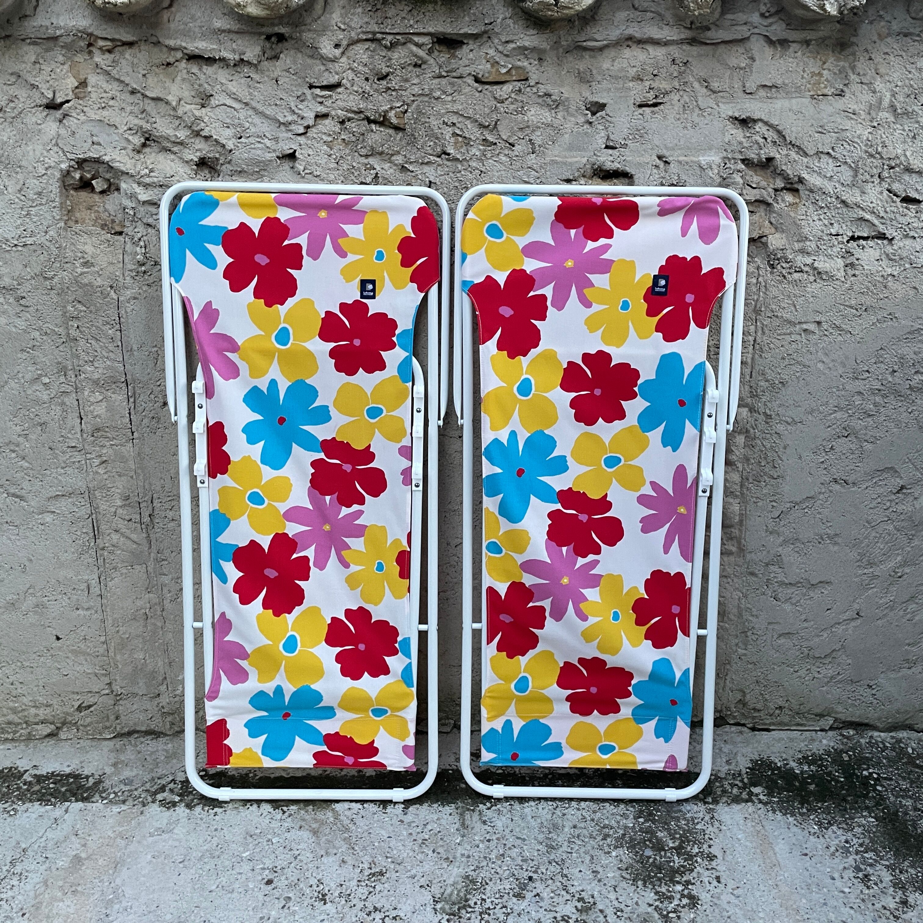Pair of deckchairs "Lafuma" POP pattern