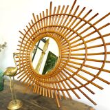 Sun mirror in rattan made in 1960
