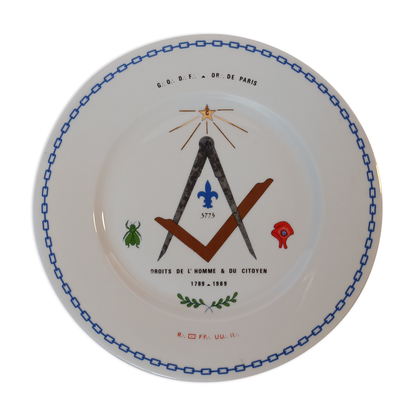Bicentennial Masonic plate of the revolution dated and signed 1989.