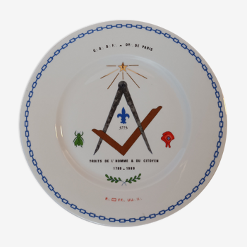 Bicentennial Masonic plate of the revolution dated and signed 1989.