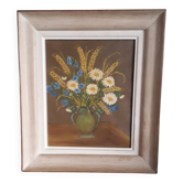 Tableau ancien à l'huile représentant un bouquet de fleurs