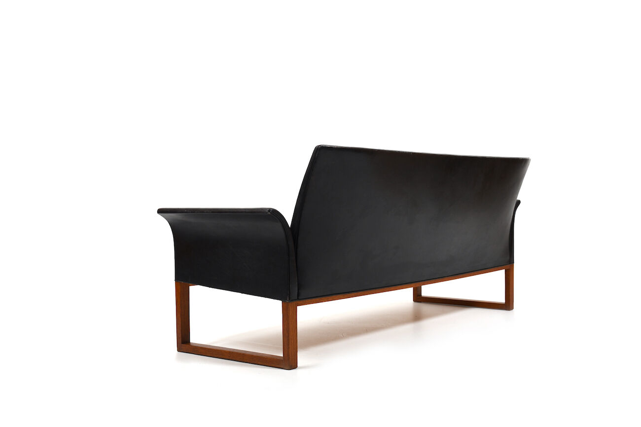 Danish Teak and Black Leather Sofa c.1960