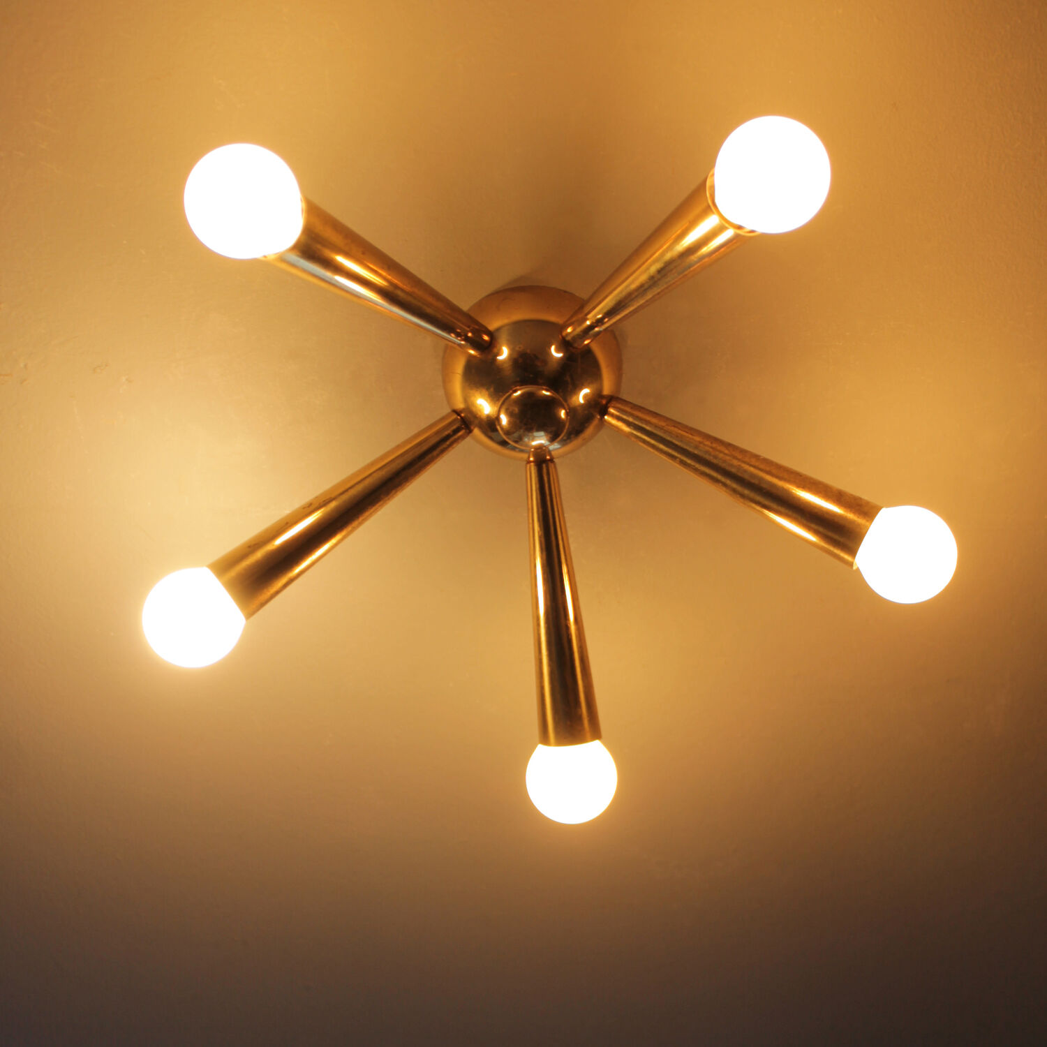 Italian Brass Star Burst Flush Mount in the manner of Arredoluce