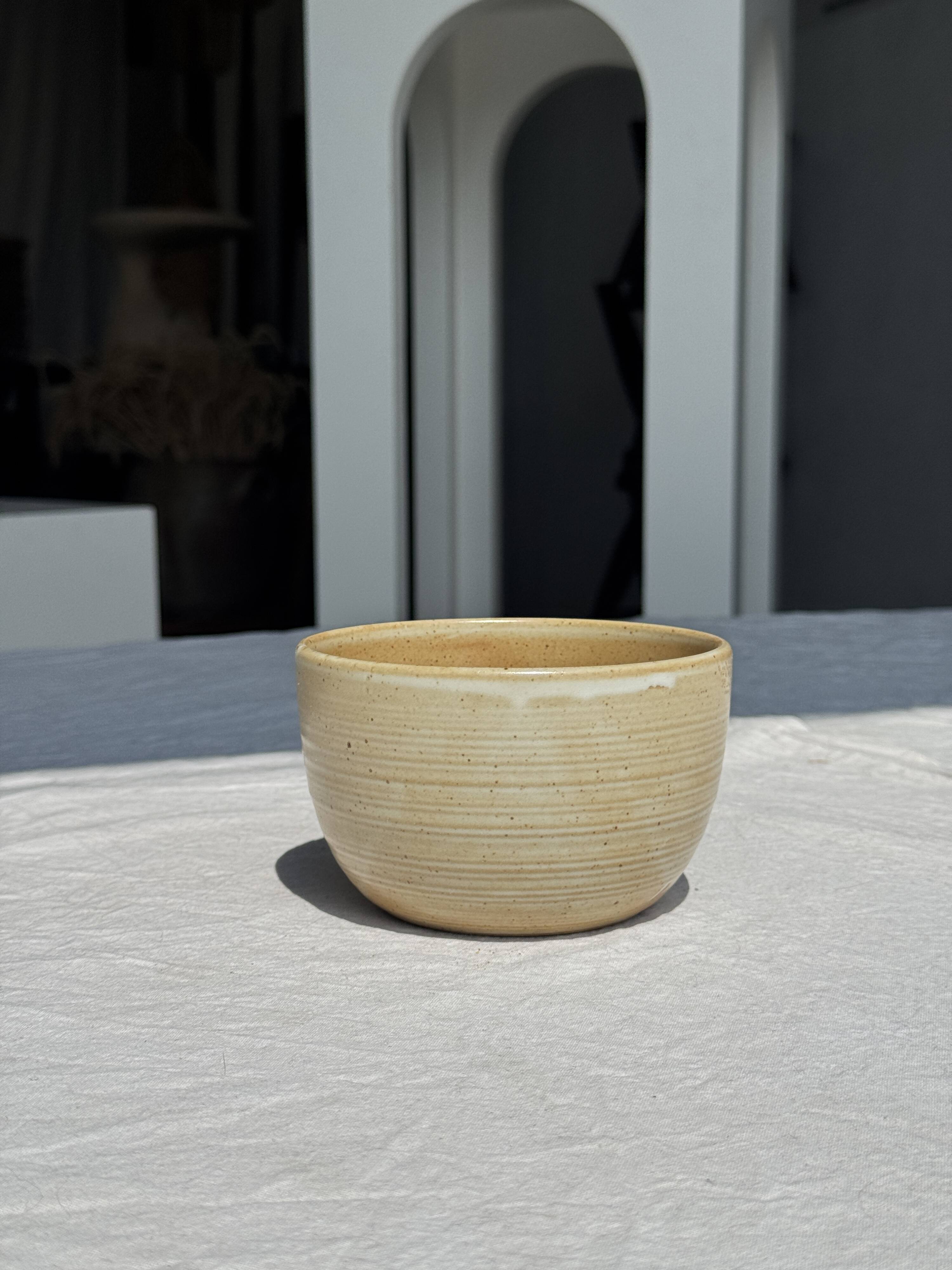 A small tall beige bowl CNP Grès Village France vintage D12