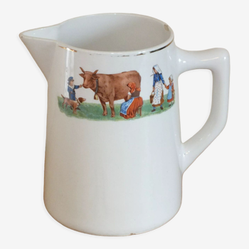 Earthenware pitcher from Moulin des Loups decoration milks cows, farm, countryside