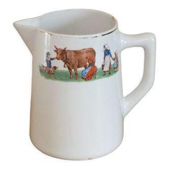 Earthenware pitcher from Moulin des Loups decoration milks cows, farm, countryside