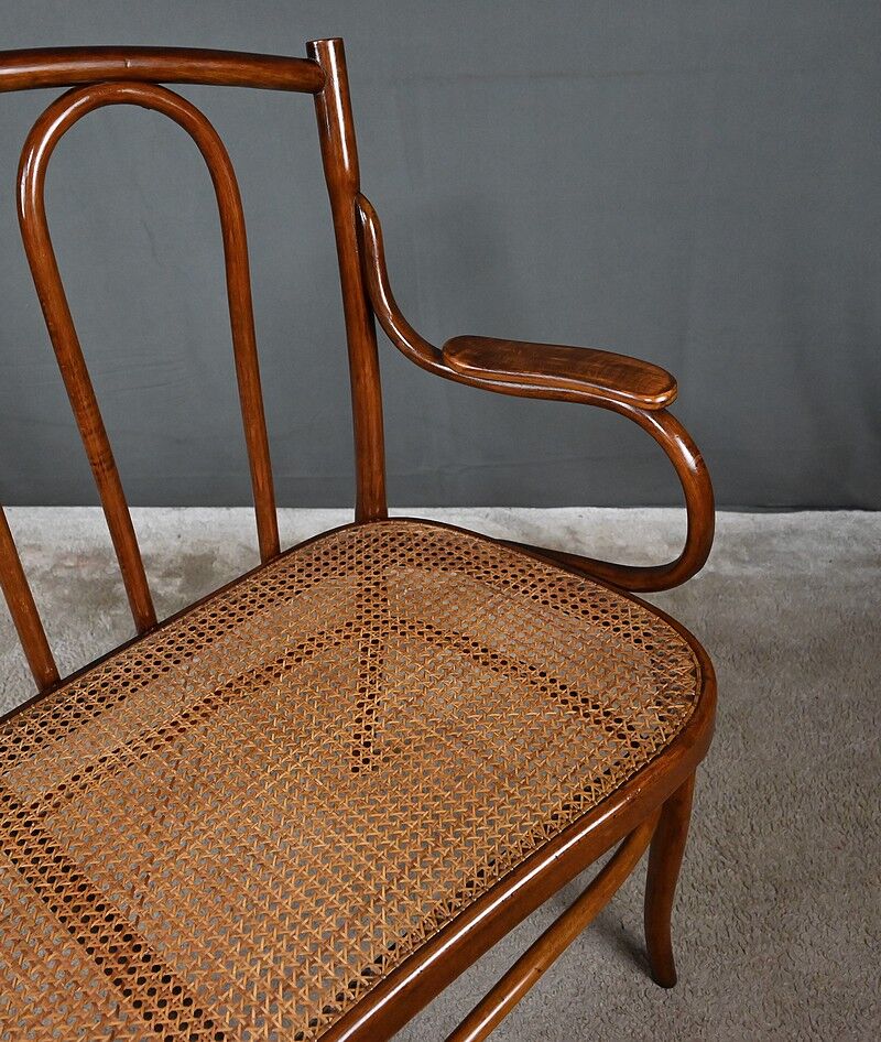 Curved beech bench, stamped J&J Kohn – Early 20th century