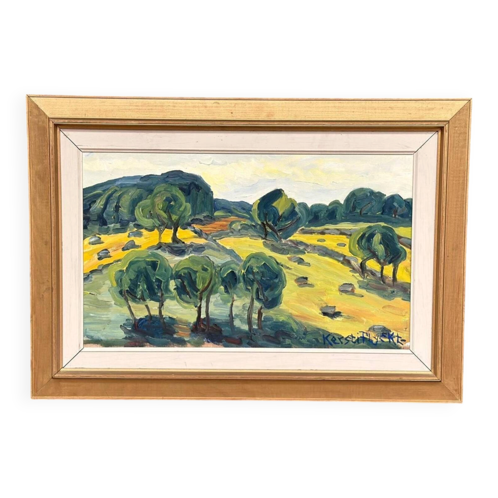 Original Mid Century Swedish Oil On Panel – Trees By Kerstin Flyckt