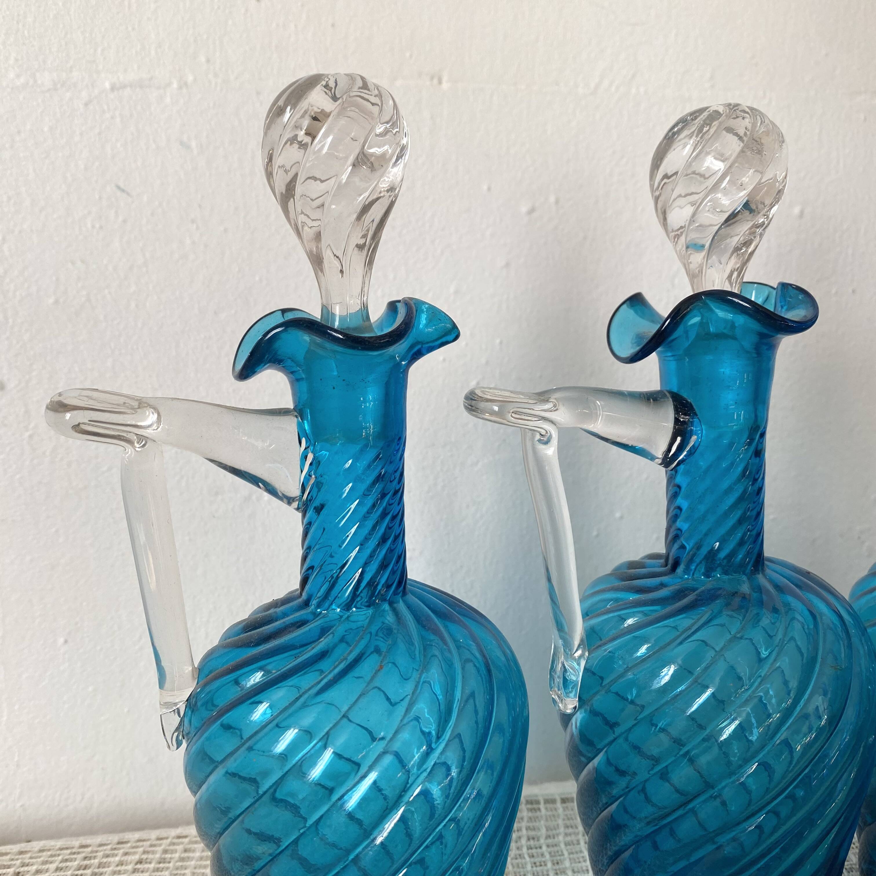 Antique Legras liquor cabinet, decanters and glasses, lion's paw stand