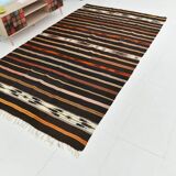 6x10 Dark Brown & Orange Strped Vintage Kilim Rug, 181x305Cm