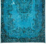 3.7x6.9 ft handmade vintage turkish rug redyed in teal, ideal 4 modern interiors