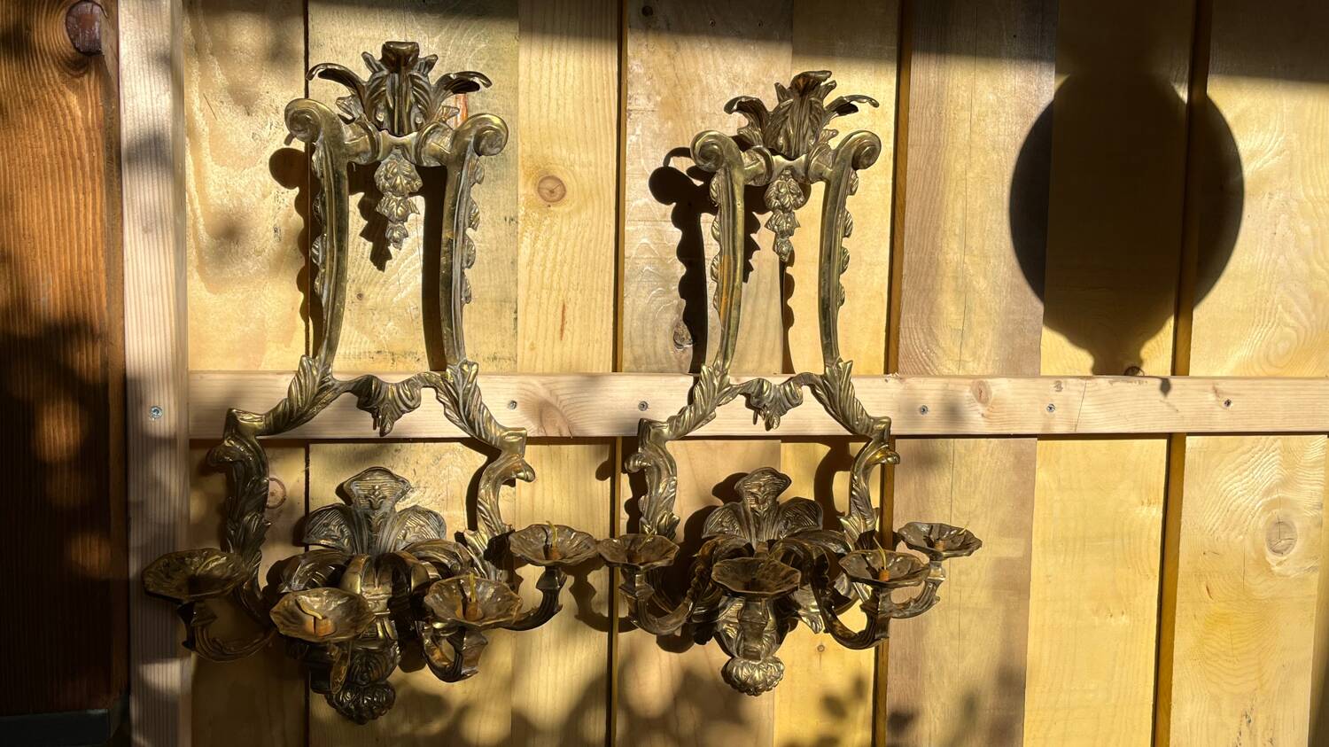 Pair of LXV style gilt bronze wall lights