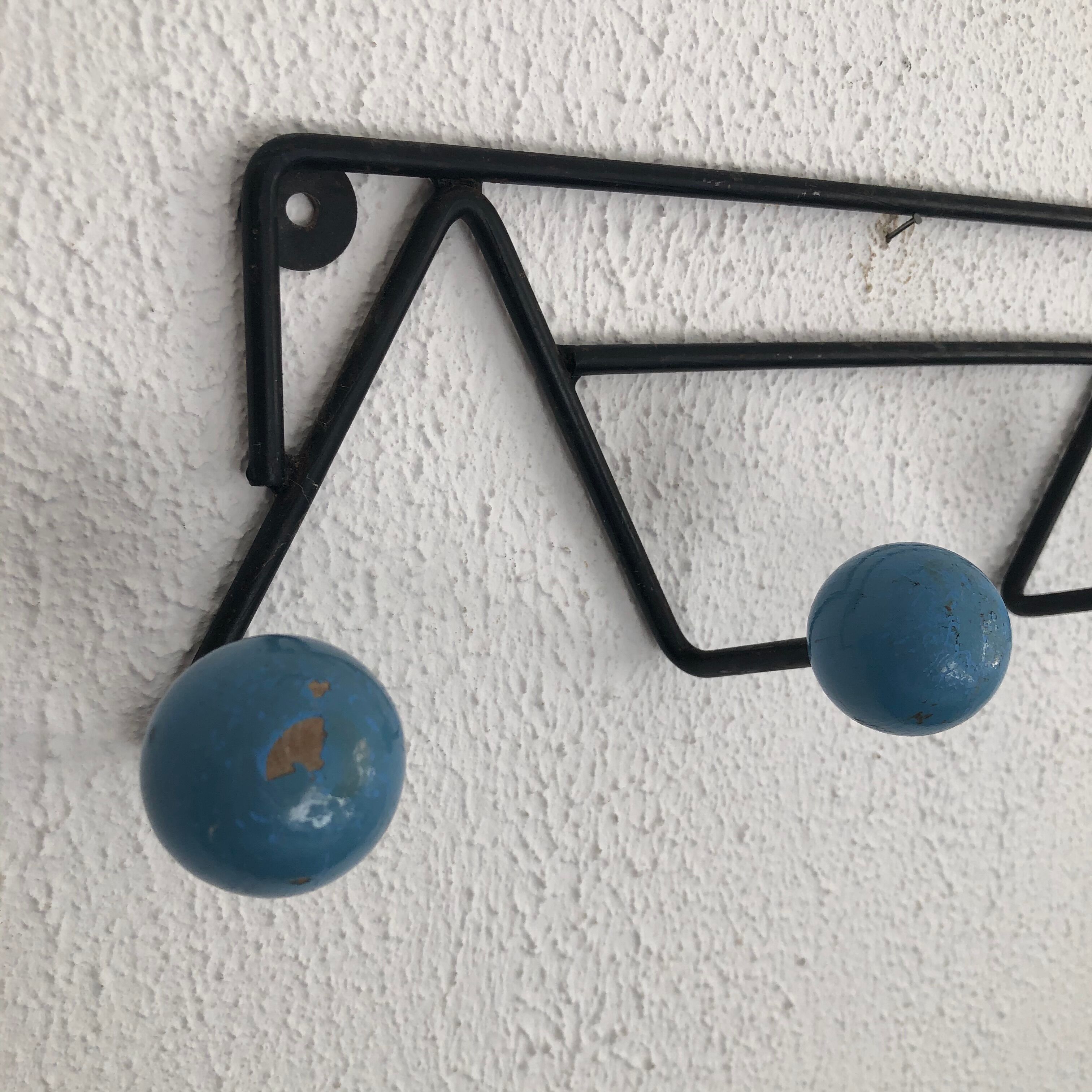 Portemanteau boules 4 patères canard vintage 1960 - 44 cm