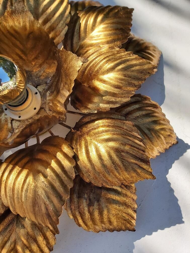 Sconce metal golden leaves 70s