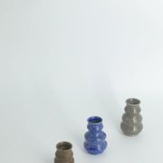Petits vases de collection mid-century modernes scandinaves en grès verni ondulé marron et bleu, set de 3