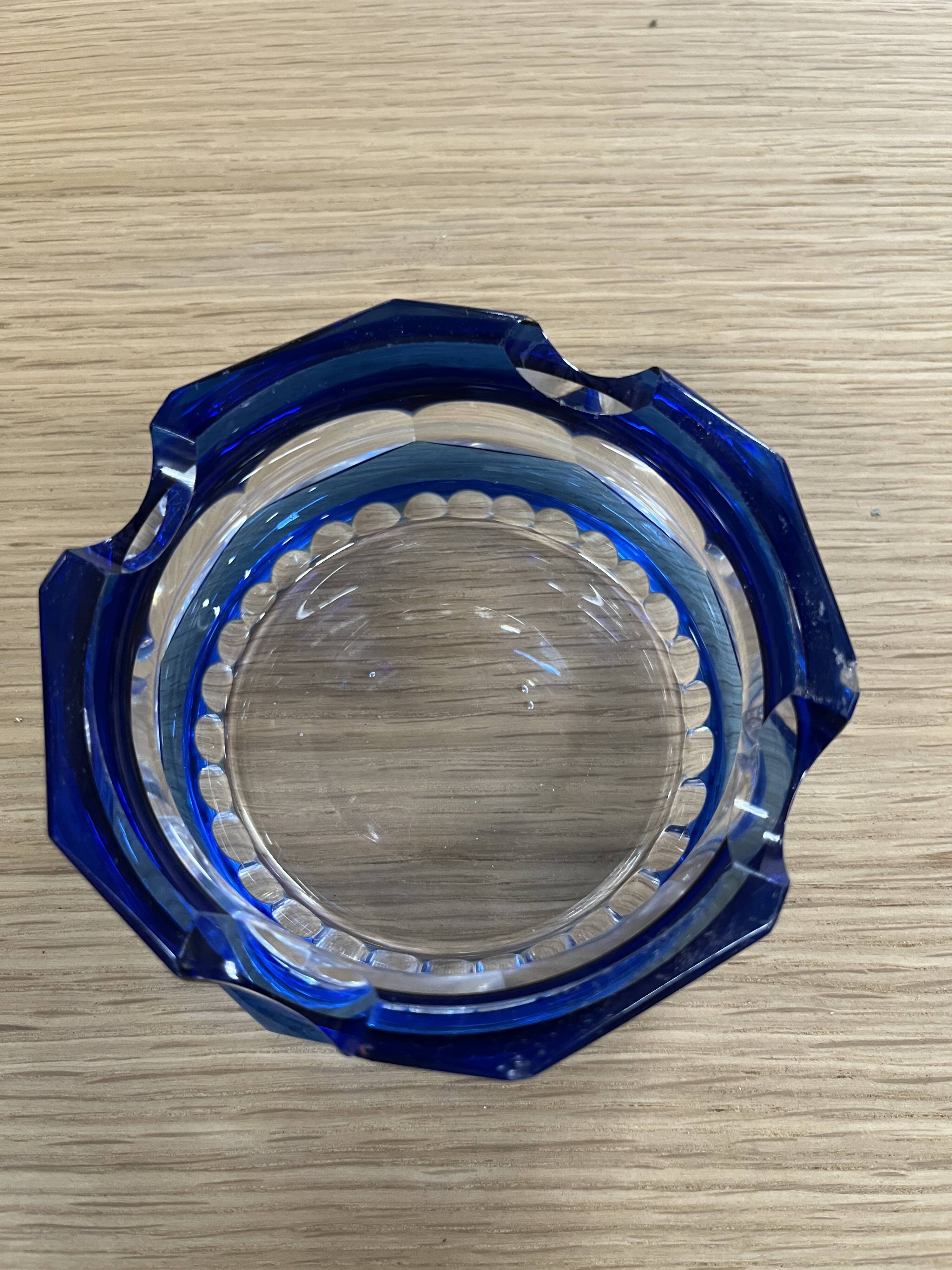 Cobalt Blue Crystal Glass Ashtray