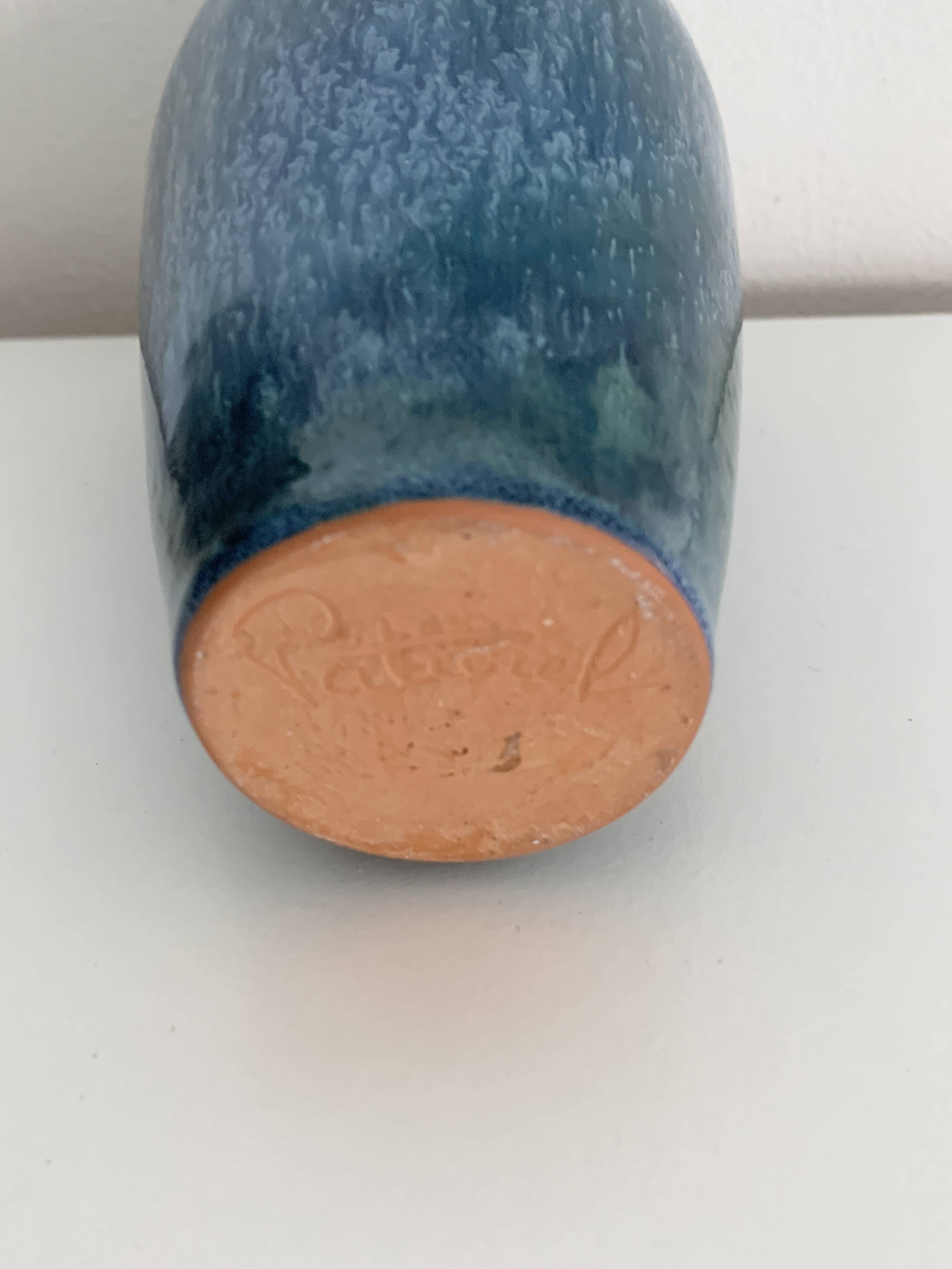 Glazed stoneware bottle vase signed Paturel