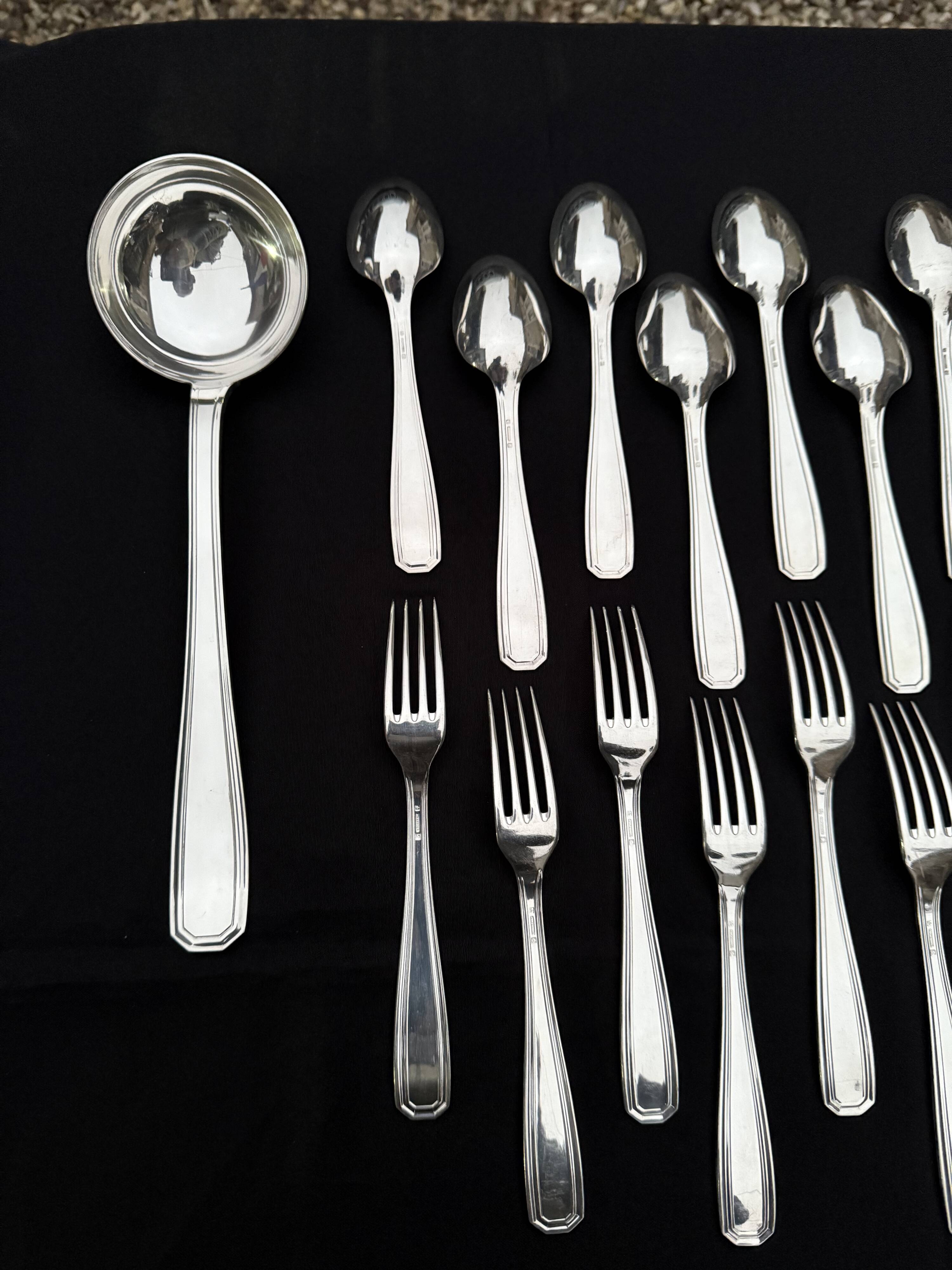 Alfenide 37-piece cutlery set for Christofle Saturne model