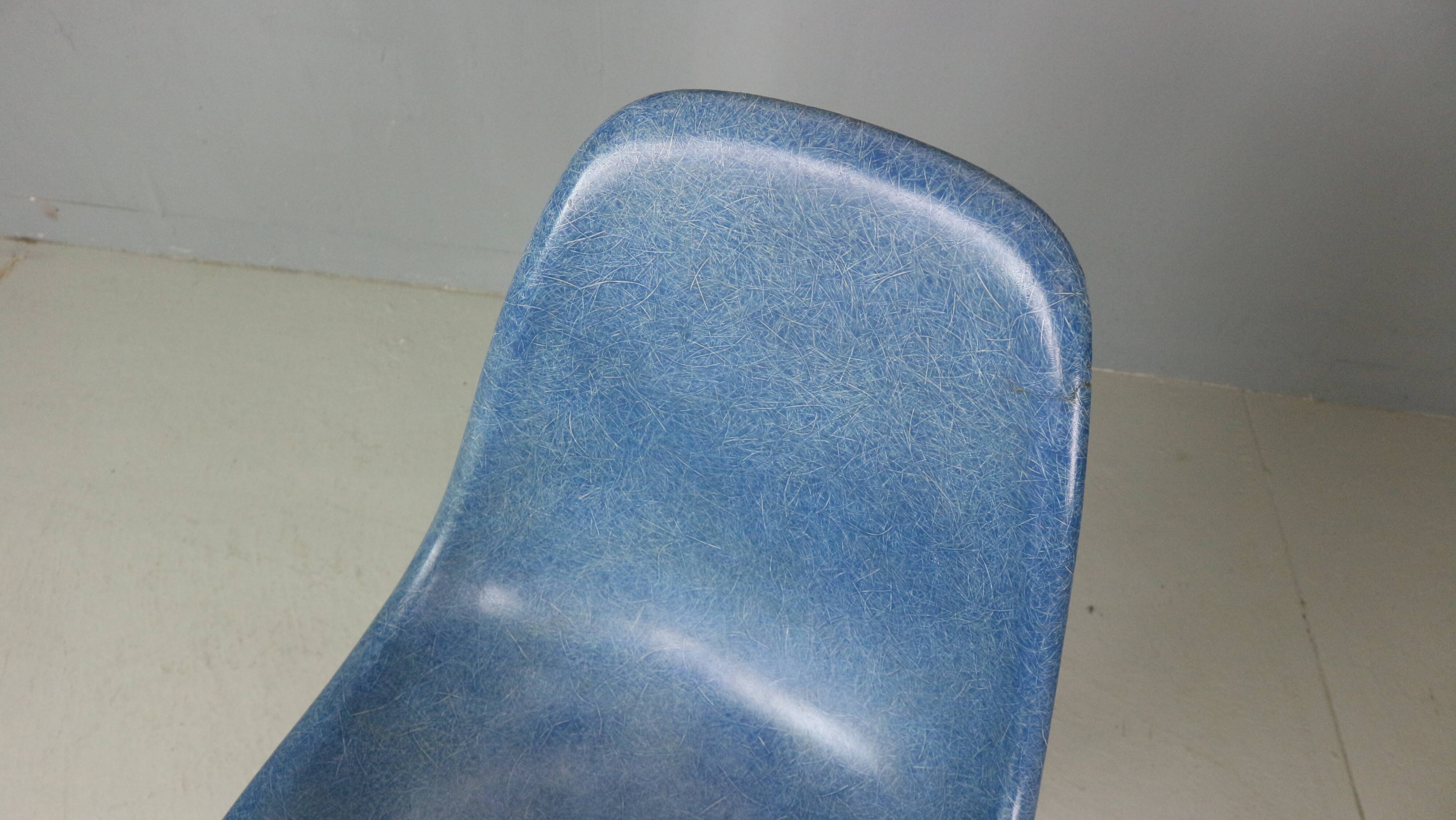 Charles & Ray Eames "La Fonda" Blue Fiberglass Chairs Herman Miller